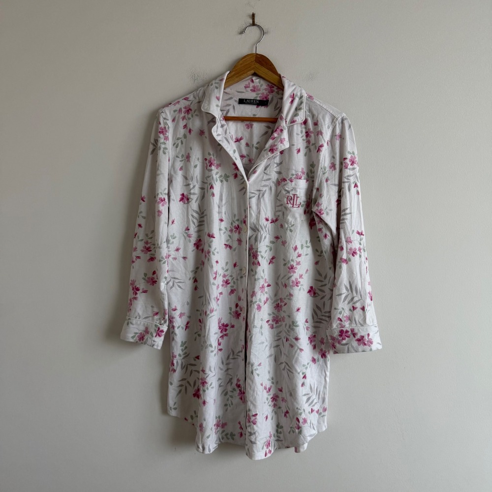 Ralph Lauren Floral Print Sleep Shirt Dress Size Medium